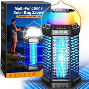 GTERT Solar Bug Zapper Outdoor – Ultra-Strong Fly & Mosquito Zapper, Solar-Powered Rechargeable Bug Zapper, Portable Cordless Insect Zapper, Foldable Adjustable Light, IP66 Waterproof (Carbon Black)