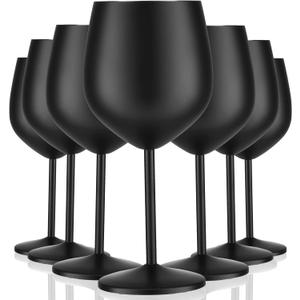 Zopeal 8 Set Stainless Steel Wine Glasses 18 oz Stainless Steel Stem Wine Goblets Unbreakable Black Matte Metal Cups for Outdoor Camping Pool Travel Picnics Events Birthday Party Wedding Anniversary