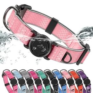 WhoseID Airtag Dog Collar | with Waterproof Air Tag Holder | QR Code Pet ID |Durable Comfortable Oxford Padded | Reflective Collar | for Outdoor Large Dogs(Pink, L, 15''~24'')