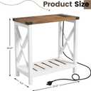 Hadulcet Farmhouse Side Table with Storage Shelf - Narrow End Table with Charging Station, Slim End Tables Living Room, Rustic X-Design Nightstand for Bedroom, Small Space, White & Brown