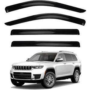 4pcs Smoke Tint Sun Rain Guard Vent Window Visors Compatible with 2021-2024 Jeep Grand Cherokee L, Outside Mount Tape On Style Acrylic Set of 4 Front+Rear