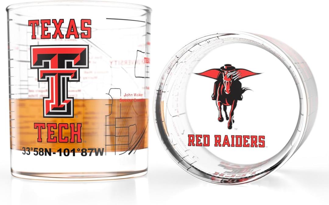 Greenline Goods  Texas Tech University Red Raiders College Whiskey Glasses (Set of 2), 10 oz  Full-Color Logo + Campus Map
