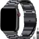 EPULY Compatible with Apple Watch Band 42mm 44mm 45mm 38mm 40mm 41mm Business Stainless Steel Metal Wristband for iWatch SE Series 8 7 6 5 4 3 2 1 for Men Women (Space Grey, 42mm/44mm/45mm), Color Black