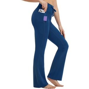 baleaf Womens Flare Leggings with Zipper Pockets Drawstring Flared Yoga Pants Bell Bottom Leggings Tummy Control