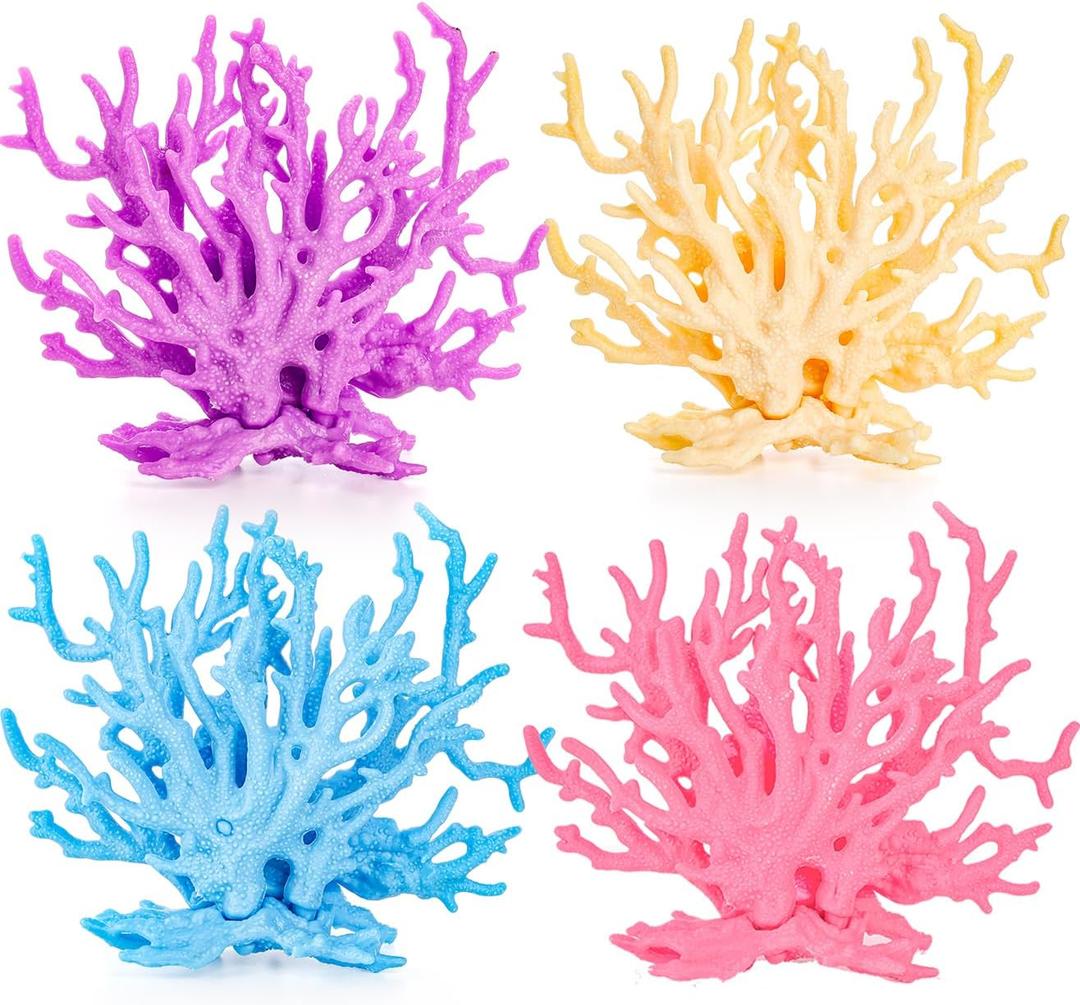 TOPZEA 4 Pack Artificial Aquarium Coral Decor, Plastic Faux Coral Reef Decorative Cute Fish Tank Decorations, Under the Sea Centerpiece Realistic Ocean Plant Ornaments for Party, Living Room
