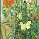 Room Divider Wood Privacy Screens Van Gogh's Butterflies and Poppies Painting Canvas 3-Panel Foldable Portable Separating Divider Room Partitions Freestanding Home Decor 71'' High