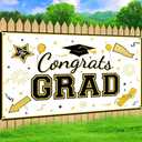 Gold White Graduation Banner Decorations White Gold Black Congrats Grad Banner 2024 White Gold Graduation Party Decorations Class of 2024 Graduation Banner for Graduation Party Supplies 70.8x43.3 in