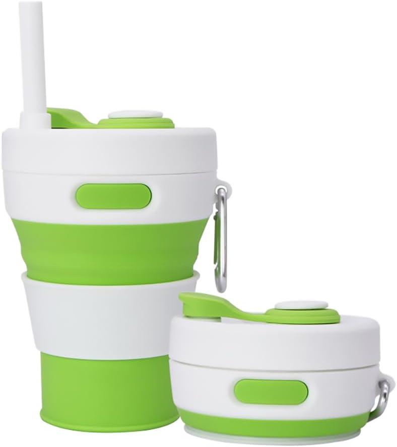Collapsible Camping Cup with Straw Silicone Folding Coffee Cup Sport Bottle Portable Travel Outdoor Car 16oz 20oz