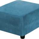 H.VERSAILTEX Square Ottoman Covers Ottoman Slipcover Square Footstool Protector Covers Storage Stool Ottoman Covers Stretch with Elastic Bottom, Feature Real Velvet Plush Fabric, Peacock Blue