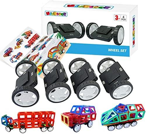 MAGBLOCK 4 Pcs Wheels Set for Hole Magnetic Building Blocks, Not for Non-Hole Magnetic Tiles, Wheel Bases for Kids’ Construction Magnet Toys - Build Trains, Cars, Trucks (Magnets Not Included)