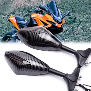 Motorcycle Led Turn Signal Indicator Rearview Mirrors for Racing Bike Sport Bike (Carbon+Smoke lens)