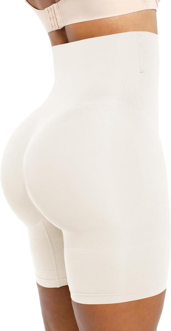 SHAPELLX Shapewear Tummy Control Shorts for Women Seamless High Waisted Body Shaper Thigh Slimming Underwear Girdle (Medium-Large, White)