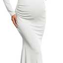AISWI 3D Floral Off The Shoulder Maternity Dress Sexy Ribbed Mermaid Maxi Bodycon Pregnancy Dresses Baby Shower L