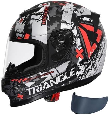 TRIANGLE Kids Motorcycle Helmets Youth Full Face Helmet DOT Approved | Dual Visors (Clear & Tinted) with Adjustable Chin Strap for Teens, Lightweight Youth Street Bike Sport Helmet X-Large