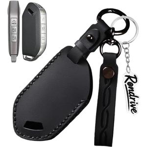 7 Buttons Key Cover Compatible with Kia Sportage 2026 2025 K4 K5 Telluride 2027 Carnival Sorento EV6 EV9 Genuine Leather Car Key Fob Case, Black