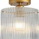 Modern Semi Flush Mount Ceiling Light, Industrial Clear Glass Ceiling Light Fixture, Crystal Ceiling Lamp, Modern Ceiling Lamps, Farmhouse Light for Entryway Hallway Kitchen Dining Room (Gold)