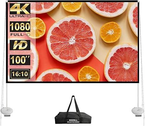 Outdoor Projector Screen with Stand 100 Inch: Portable Projection Screen 16:10 4K HD Outdoor Movie Screen with Carry Bag for Home Backyard Theater