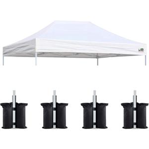 Eurmax USA 10x15 Pop Up Canopy Replacement Top,Universal Instant Canopy Cover ONLY,Heavy Duty UPF 50+ UV Protection,Water & Wind Resistant Tarp, Bonus 4 Sand Bags (White)
