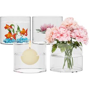 SUREHOME Glass Cylinder Vases for Centerpieces, 4 Pcs Large Clear Hurricane Glass Candle Holders 6 x 6 in Tall Floating Candle Vases Bulk for Flower Vase Home Wedding Formal Table Centerpiece Decor (Set of 4)