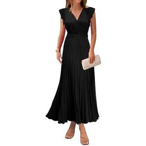 KIRUNDO Women's Summer Maxi Dresses Elegant V Neck Ruffle Flutter Sleeves Empire Waist Pleated Flowy Wedding Guest Dress.XL