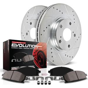 Power Stop K6743 Front Z23 Carbon Fiber Brake Pads with Drilled Slotted Brake Rotors Brake Kit and 1 Front Sensor Wire For BWM 228i 230i 320i 328d 328i 330i 428i 430i [Application Specific]