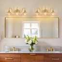 Vintage Bathroom Vanity Light Fixture, 3-Light Antique Matte Brass Finish with Amber Flower-Shaped Glass Shades, E26 Base, 25.2 Inch Over Mirror