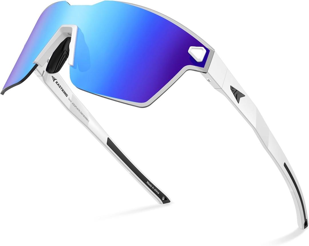 KastKing Tarkio Polarized Fishing Sunglasses, Large Single PC Lenses, Rimless Wrap Design, UV400 Protection Sports Sunglasses (G: Double Matt Silver Frame, Aqua Ice Mirror)