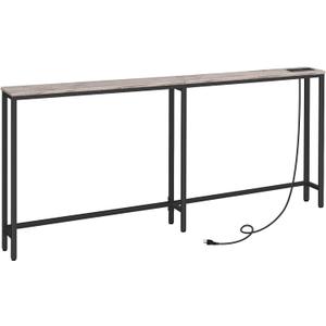 HOOBRO 5.9" Skinny Console Table with Charging Station, 70.9" Narrow Sofa Table with Power Outlets, Long Behind Couch Table, Slim Entryway Table for Hallway, Living Room, Greige BG185UXG01 (Greige and Black)