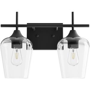 VONLUCE Bathroom Vanity Light, 2 Light Bathroom Light Fixture Over Mirror, Bathroom Wall Lamp with Clear Glass, Modern Black Vanity Lighting fixtures for Bathroom, Bedroom, Hallway