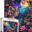 1000 Piece Jigsaw Puzzles for Adults Tiger at Full Moon Painting Jigsaw Puzzle African Animal Puzzles for Challenging Family Activity Game Forest Wildlife Art DIY Puzzle Wall Decor Gifts(Colorful) (19.7''Wx27.6'H)