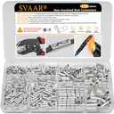 SVAAR 115 PCS 26-8 AWG Non-Insulated Butt Connectors Crimp Repair Butt Splices Kit, Uninsulated Butt Splice Connectors for 26 to 8 Gauge Wire, Marine Grade Tinned Copper Seamless Barrel Butt Terminals