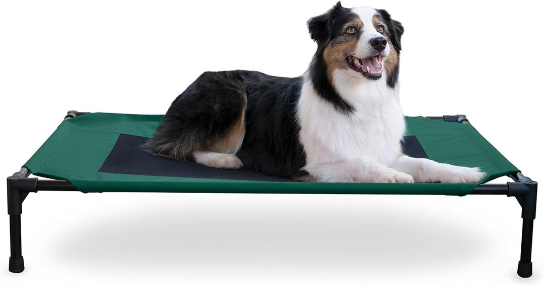 K&H Pet Products Outdoor Elevated Dog Cot, Breathable Cooling Elevated Cot Hammock Pet Bed for Large Dogs, Washable Mesh Cover, Raised Metal Frame, Collapsible, Portable - Large 42 X 30in Green