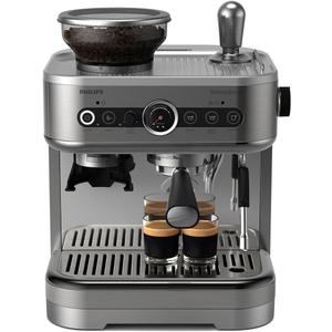 PHILIPS Barista Brew Semi Automatic Espresso Machine - Single & Double Espresso,Americano, 250g Bean Container+Grinder+Milk Jug with temperature indicator,Calibrated Tamping,Metal Silver (PSA3218/01)