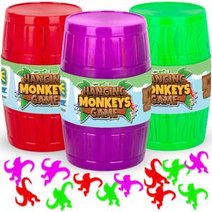 Gamie Hanging Monkeys Game - 3 Barrels with 30 Monkeys Each - Fun Games for Family Game Night - Indoor Games for Kids and Adults - Develops Fine Motor Skills - Retro Party Games for Ages 3 and Up