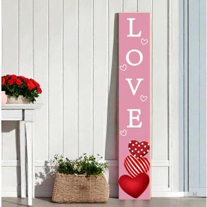 Pink Valentines Decor Valentines Porch Sign Porch Decor Hearts Outdoor Decorations Wooden Door Decorations Indoor Outside Welcome Sign for Front Door 46.8 Inch