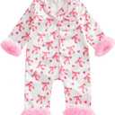 Baby Girl Easter Pajamas Newborn Bunny Carrot Cross Feather Trim Nightgown Jumpsuit Romper Cute Silk Pjs Sleepwear (6-12 Months, Heart and Bow White)