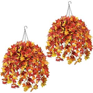 2 Set Fall Hanging Baskets Outdoor Artificial Fall Leaves for Porch Decor