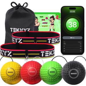 TEKXYZ Reflex Ball Family Pack with Counter App | Online Community for Boxing Ball, Ideal for Coordination, Punching, Stress Relief, Home Workouts & Fitness | Stocking Stuffer Gift for All Ages