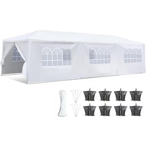 Pop Up Canopy Tent 10x30 - Portable Commercial Instant Shelter Foldable/Collapsible Sun Shade Canopy Pop Up Tent w/ 4 Walls, Waterproof Tent Top - 8 Sand Bag & 8 Stake & Ropes - SereneLife SLTET30