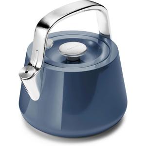 Caraway 2 Quart Whistling Tea Kettle - Durable Stainless Steel Tea Pot - Fast Boiling, Stovetop Agnostic - Non-Toxic, PTFE & PFOA Free - Includes Pot Holder - Navy