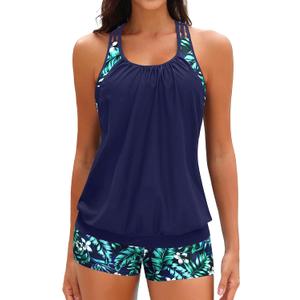 Yonique Two Piece Tankini Bathing Suits T-Back Blouson Swim Tops with Boy Shorts Women Swimsuits Sporty Swimwear (XXL)