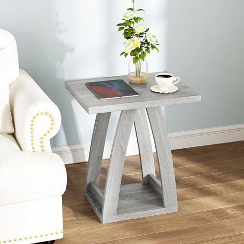 FJTFORME End Tables Living Room. Side Table Beside Sofa. Modern End Table for Living Room. Couch Side Table with Shelf. Grey Wood Side Table