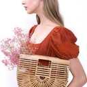 Miuco Womens Bamboo Handbag Handmade Large Tote Bag Straw Beach Bags Beach Purse Size