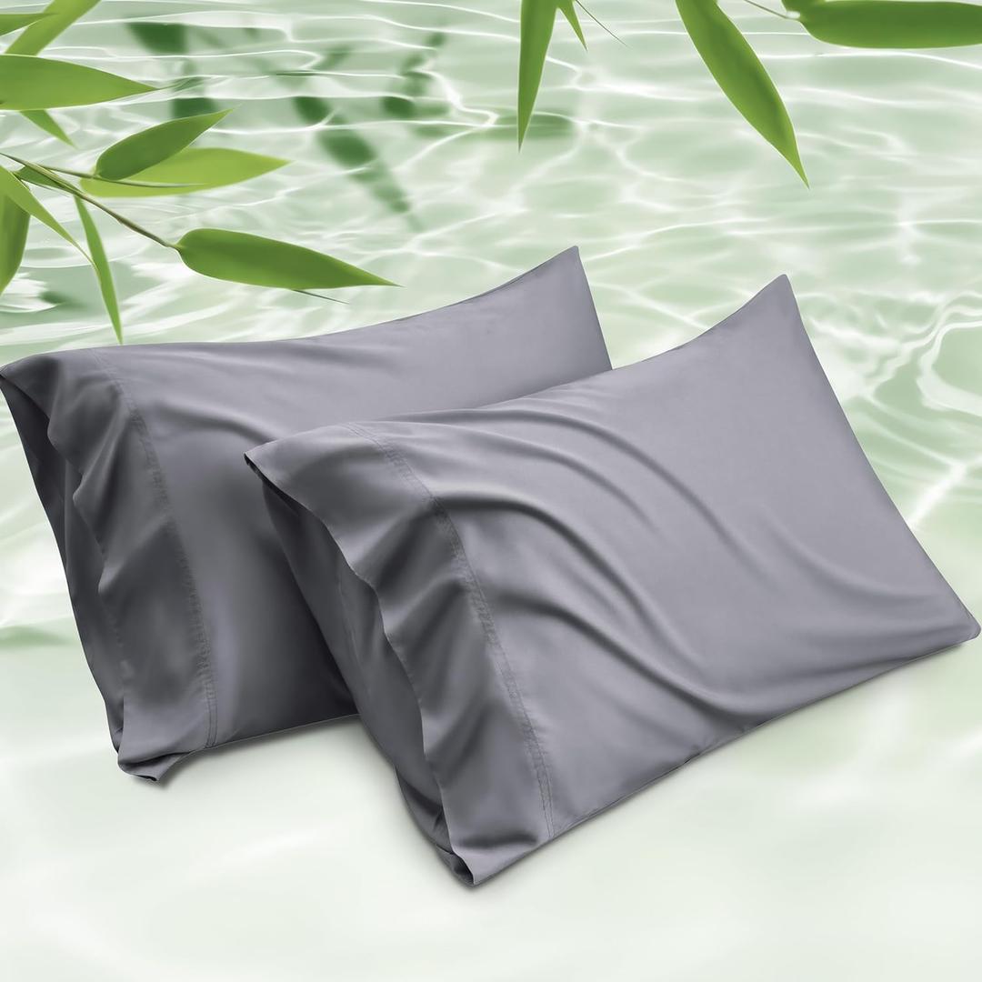 Bedsure King Size Pillow Cases Set of 2, Cooling Pillow Cases King, Rayon Derived from Bamboo Dark Grey Pillowcases, PureWoven Silky Soft Bedding Pillow Covers with Envelope Closure, 20x36 Inches