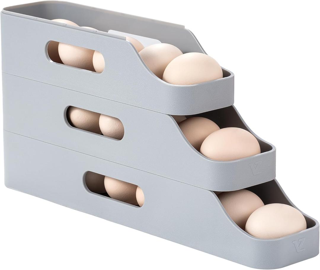 Li&Zhao Rolling Egg Dispenser for Refrigerator - Automatic Egg Holder for Fridge Space Saving Egg Tray Organizer for Countertop, Kitchen Storage(Gray) (Grey)