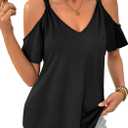 LilyCoco Womens Cold Shoulder Tops Casual Summer Short Sleeve V Neck T Shirts Black Small (Black, S)