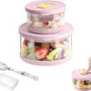 Glass Food Storage Containers with Airtight Lids, 33.8oz & 11.8oz High-Borosilicate Glass Meal Prep Containers with Spork, Bento Lunch Boxes for Salad, Ramen, Soup, Snacks, Fruit - 2 Pack, Pink