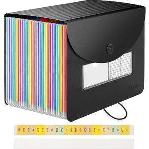 Uquelic Large Accordion File Organizer, Legal Size File Folder with 24 Pockets, Plastic Expanding File Organizer, Color Index& Elastic Strap for Legal/Letter/A4 Size Papers(Black)