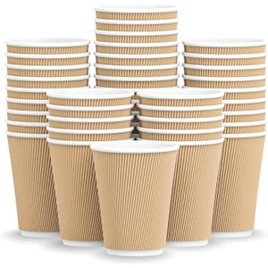 12 oz Disposable Coffee Cup 100 cups Pack of Brown Triple Wall Ripple Cups, Insulated Hot Paper Cups, No Sleeve Needed, Heavy Duty Leak Resistant To Go Cups for Coffee, Tea, Office & Catering