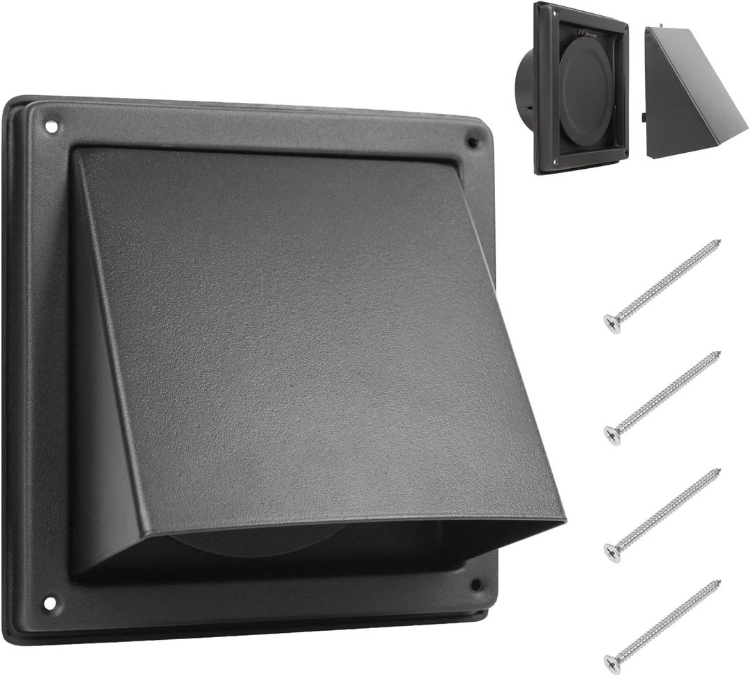 6 Inch Black Dryer Vent Cover Outside Stainless Steel Wall Vent with Removable Cover and Bird Screen Mesh RAL9011